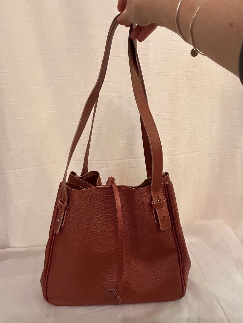 Velez Women's Brown‎ Leather Shoulder Tote Bag with Textured Finish